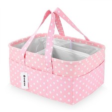 Pink Diaper Caddy Organizer for Baby Girl-Large Portable Large, Dots