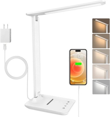 LED Desk Lamp Dimmable Table Lamp with USB Charging Port, 5 Lighting Modes