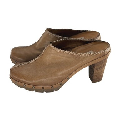 Paul Green Shoes Clogs Myles Heeled Women Size 6.5 Brown Tan Leather