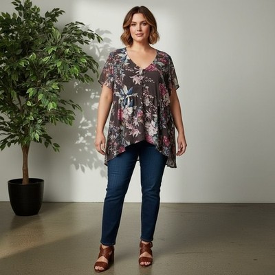 Torrid Lexie Babydoll Hi-Low Floral Chiffon Tunic Top Size 2 New with tags