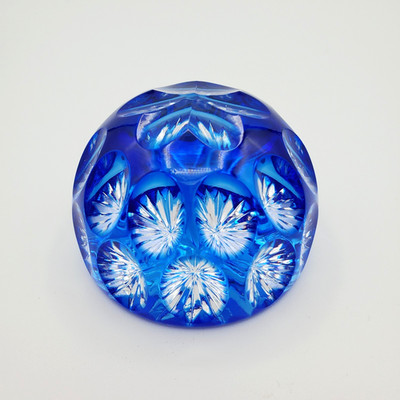 Webb Corbett Crystal Paperweight Optic Star Cobalt Blue To Clear British England