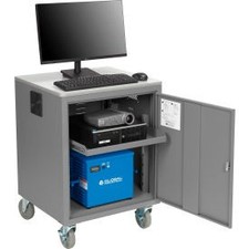 Industrial Mobile Powered Audio Visual Cart w/ Lockable Cabinet 480WH Battery