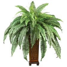 33 In. Artificial Boston Fern Silk Plant with Decorative Vase