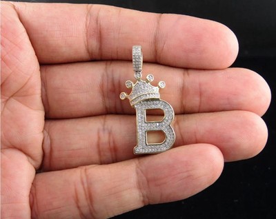 3Ct Lab Created Diamond Crown B Initial Letter Pendant 14K Yellow Gold Plated