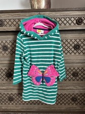 MINI-BODEN Terry Toweling Hooded Pullover Dress 4-5 Beach Stripe Butterfly