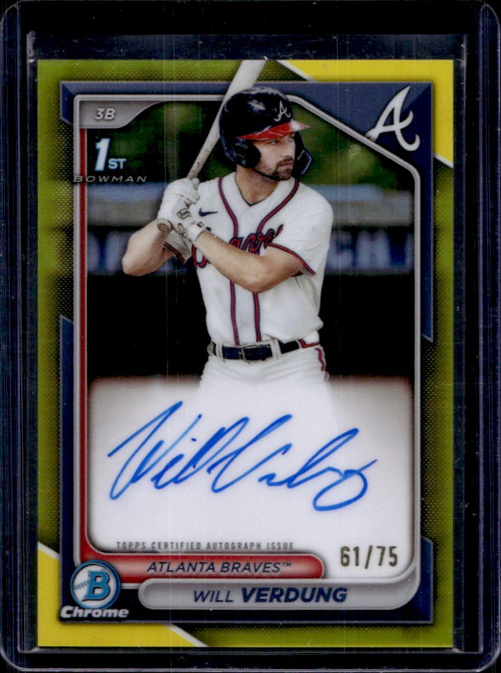 2024 Bowman Chrome Will Verdung Auto Yellow Refractor 1st #61/75 Braves