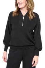 G by Giuliana Women's Marshmallow Knit Sweatshirt w Zip Up Collar Blk
