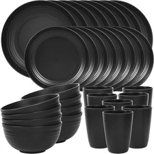 32 Piece Plates and Bowls Sets for 8 Unbreakable Dinnerware Set Plastic Dish Set