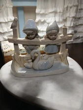 Vintage Artmark Porcelain Ceramic Boy & Girl With Swan Figurine