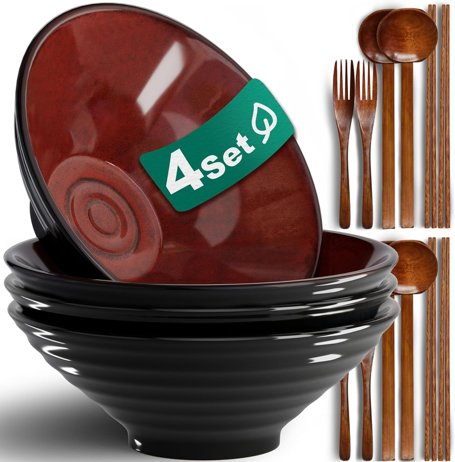 8-Inch 4 Sets Ceramic Ramen Bowl (16 Piece) - Japanese Porcelain Dishwasher Micr