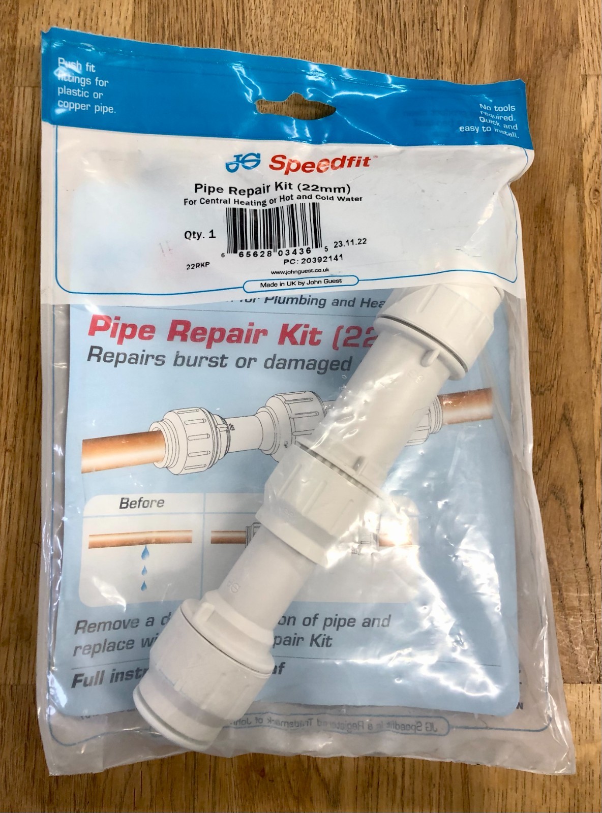 John Guest Speedfit Pipe Repair Kit 22mm - Hot / Cold Water Supply - 22RKP