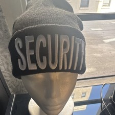 Black Security Knit Beanie Hat w/ Embroidered Lettering, Acrylic, One Size
