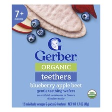 Organic for Baby, Teethers, Gentle Teething Wafers, 7 Months, Blueberry Apple