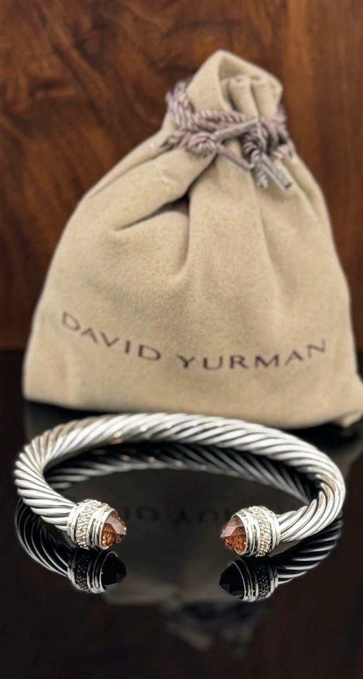 Brazalete David Yurman 7mm Morganita Clásico Cable Plata de Ley Tamaño Mediano Foto 3 de 4