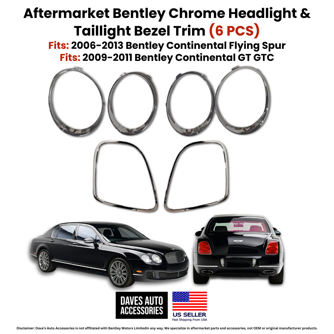 Chrome Bezel Trim Rings Headlight Taillight Bentley Continental Set