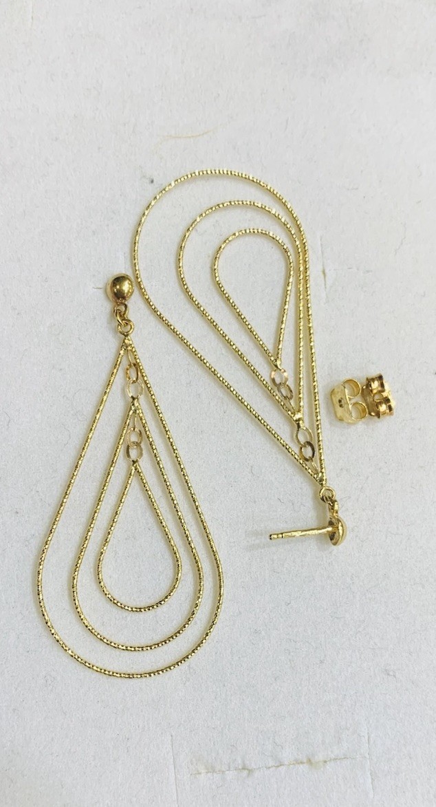 18k Solid Yellow Gold  Ball Stud Dangle Earrings … - image 2