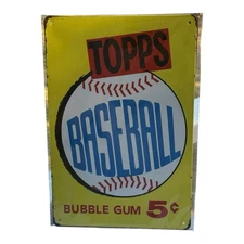 Retro Topps Baseball 5¢ Tin Sign 12x8 Vintage MLB Wall Art Garage Bar Man Cave