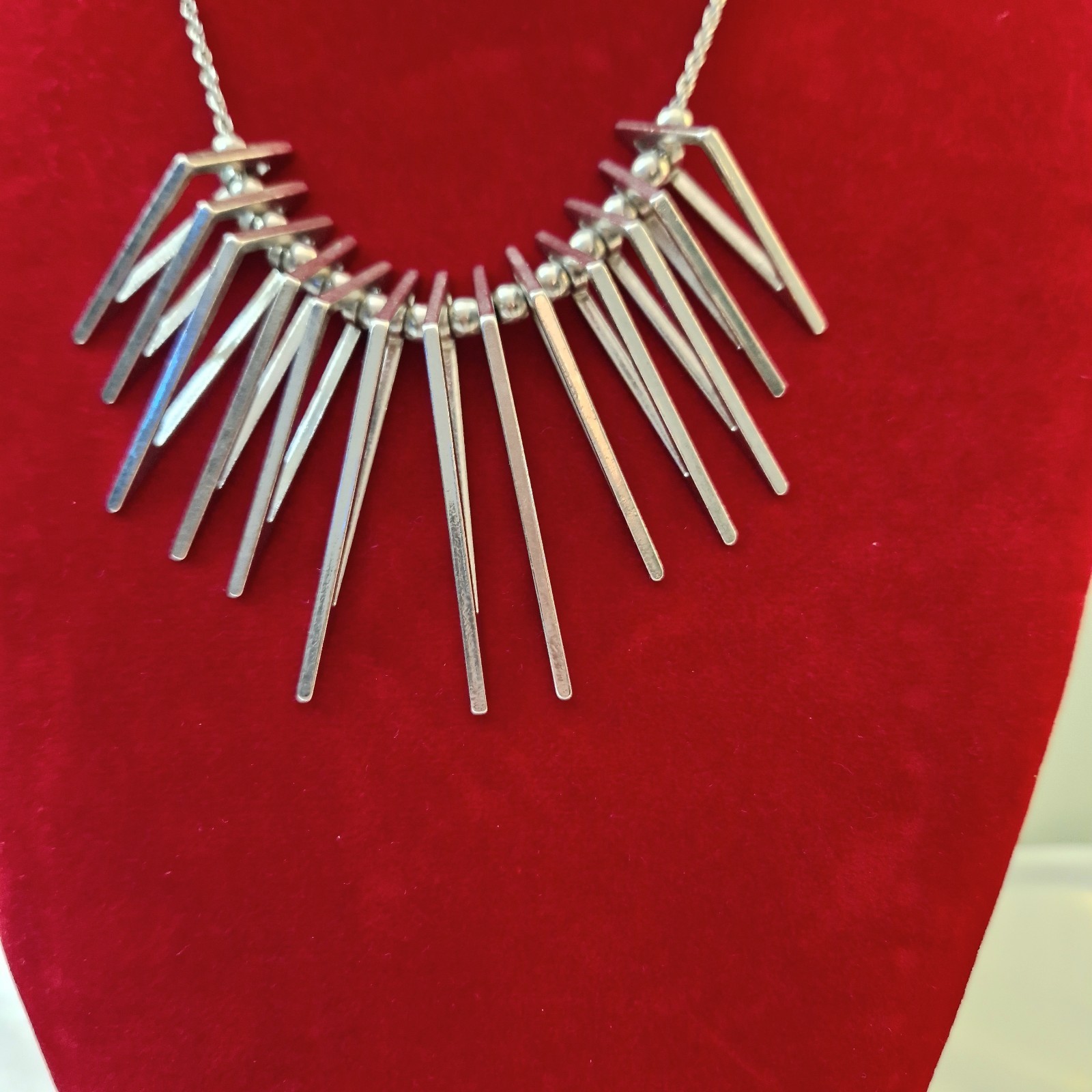 Silver Tone Triangular Fringe Statement Necklace … - image 3