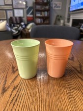 Hazel Atlas Moderntone Platonite Pastel Peach And Mint Glasses Set Of 2