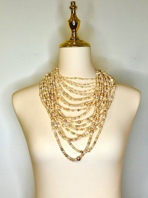 Vin925 Sterling Silver Multi Strand Cultured Freshwater Pearl Statement Necklace