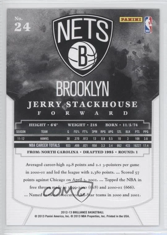 2012-13 Panini Brilliance Jerry Stackhouse #24 - Image 2 of 2