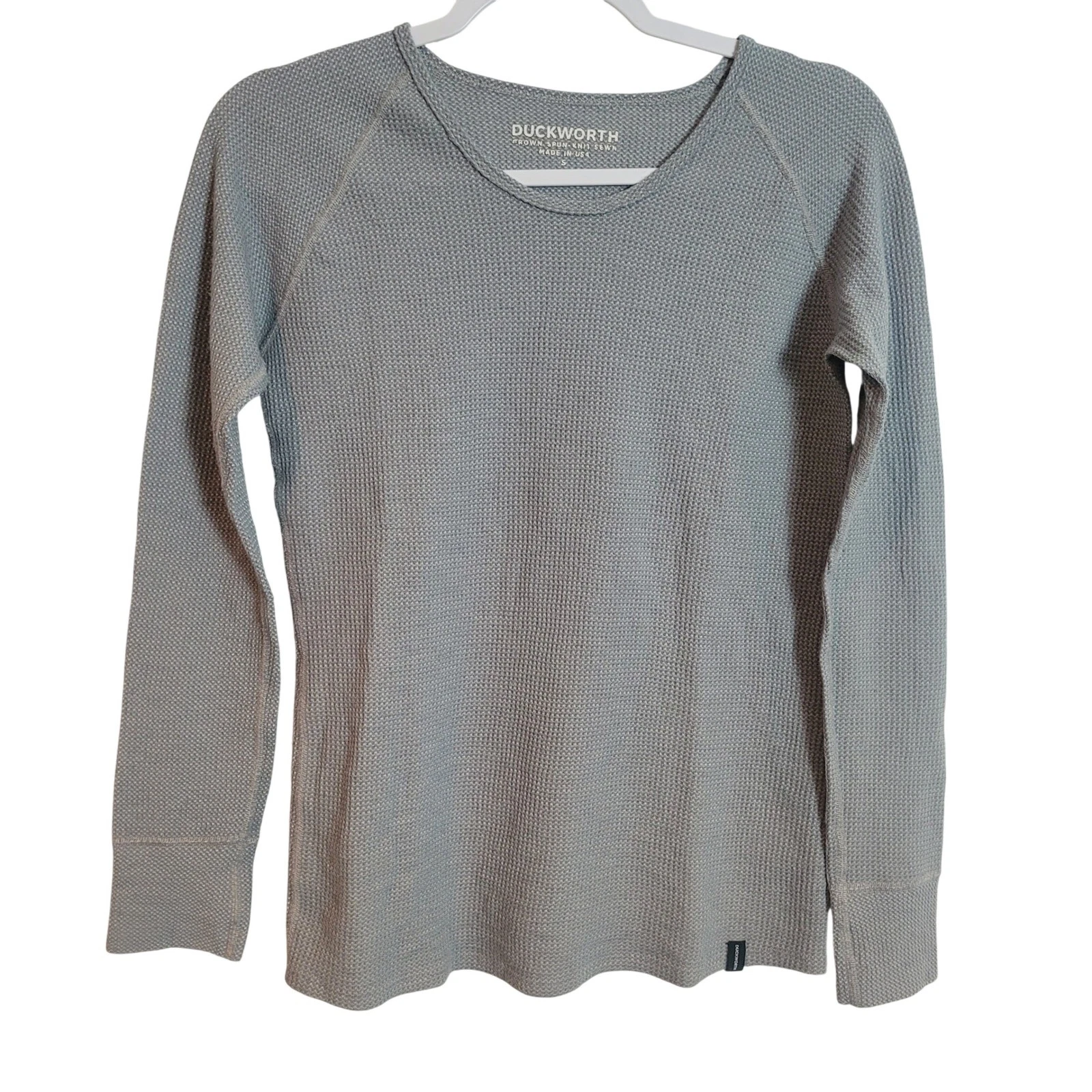 Duckworth Womens Merino Wool Waffle Knit Long Sleeve Top Gray Small Made in USA