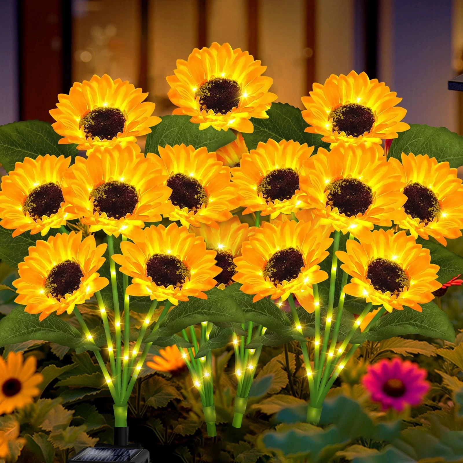Solar Garden Lights Outdoor, 4 Pack Sunflower Lights with 24 Real Looking Flo...