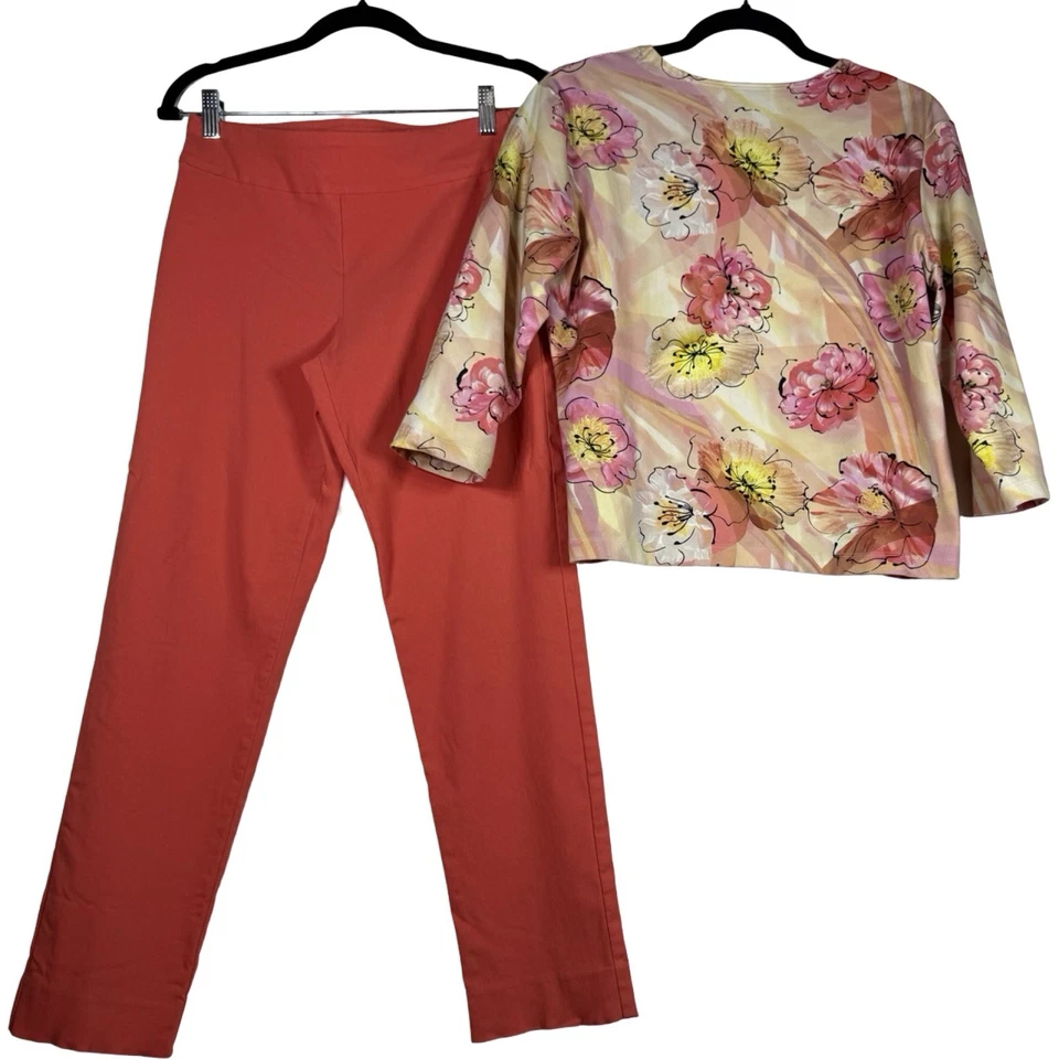 Conjunto de 6 Pantalones Larry Locos Top Floral Leggiadro M Hechos en EE. UU. Otoño Chic Coral Floral Foto 2 de 4