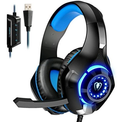 Beexcellent Black Blue Gaming Headset Boom Mic USB 3.5mm Surround Sound