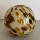 VTG Hand Blown Tortoise Shell Glass Sphere Vase 5.5" Leopard Print Murano Style
