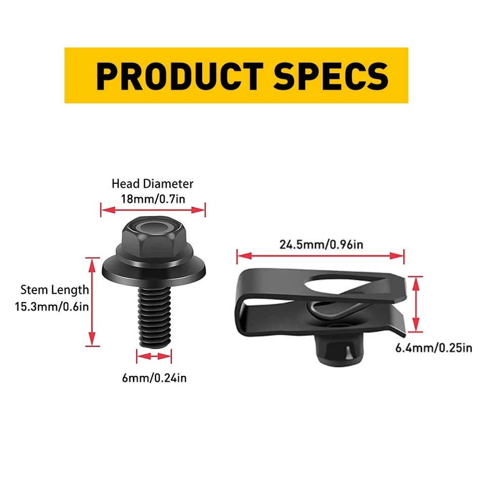For Toyota Body Bolts&U-nut Clips- M6-1.0x20mm Long- 10mm Hex- 20x (10ea) #150 M - Image 4 of 4