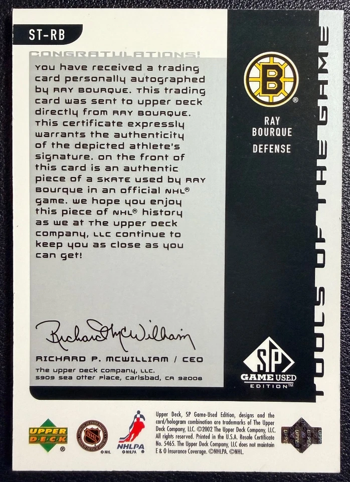 RAY BOURQUE 2001-02 SP Game Used Tools of the Game Autograph Skate Patch 037/100 - Image 2 of 2