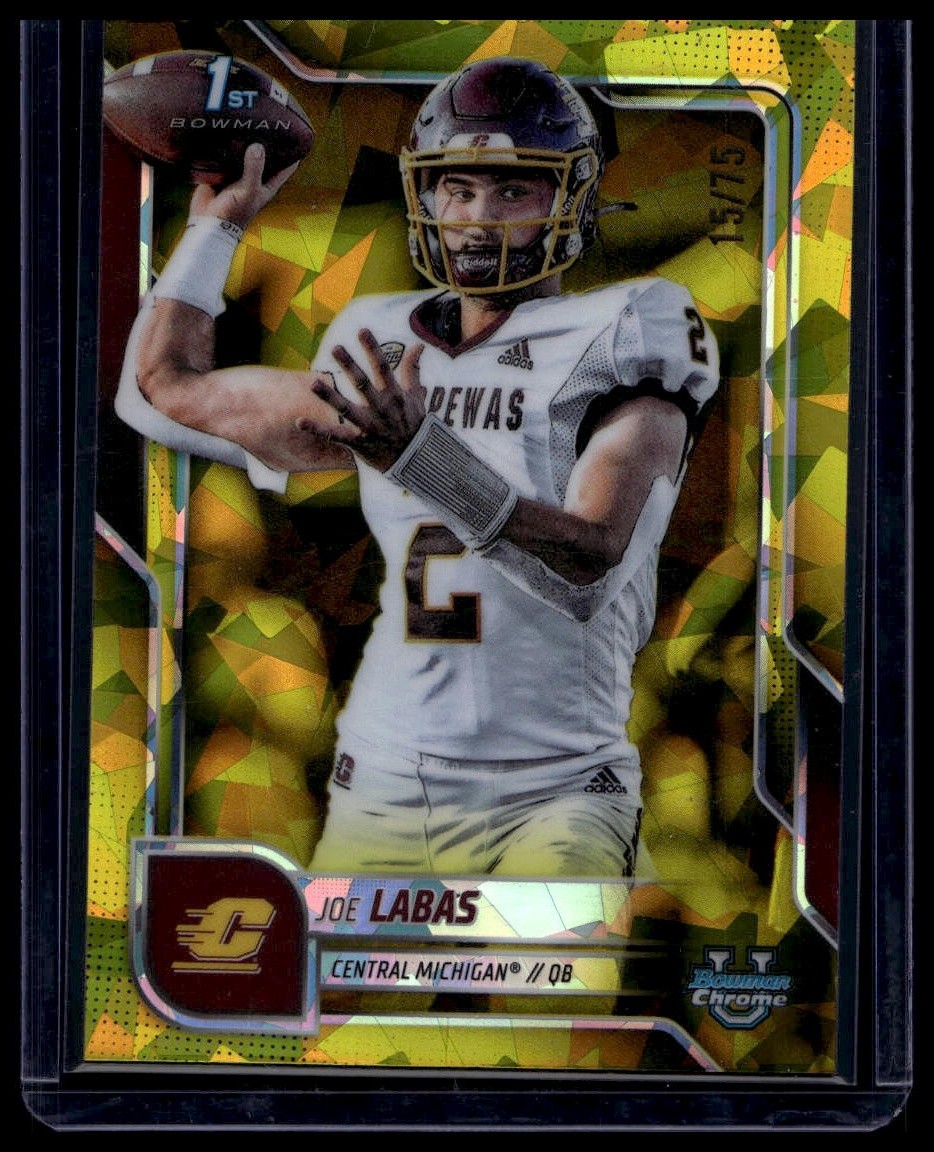 Joe Labas 2025 Bowman Chrome University Sapphire #22 1st Yellow /75 Central Mich