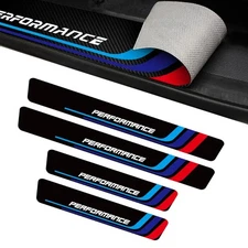 4X For BMW X1/X3/X5 M5 Series Carbon Fiber Door Plate Sill Scuff Cover Protector