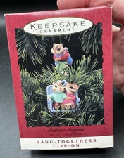 New 1994 MISTLETOE SURPRISE CLIP-ON Set of 2 Hallmark Keepsake Ornament -30D