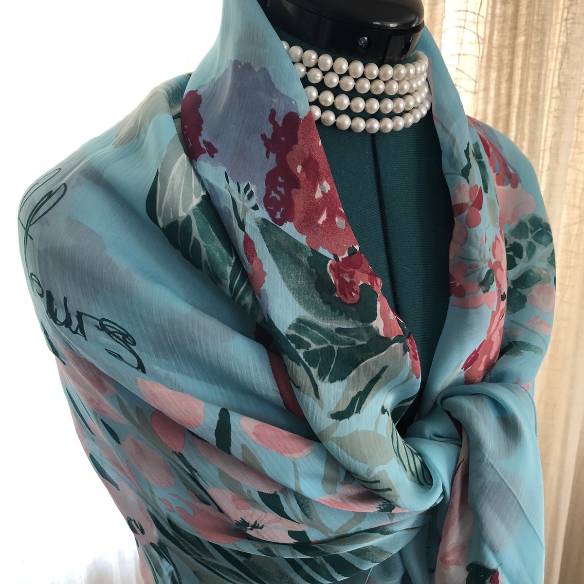 SALDARINI Scarf Shawl Blue Red Green Silk Sq 54 W/10” Silk Fringe