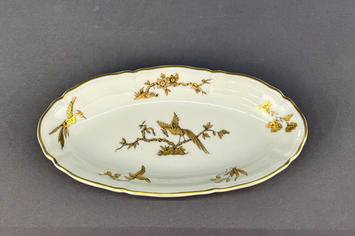 Bernardaud Limoges REINE ELIZABETH Gilt Birds 9 1/4" piatto ovale Relish: come nuovo - Foto 5 di 6