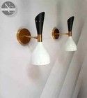 White & Black Sconce Pair 1950s Mid Century Brass Italian Diabolo Wall Sconce