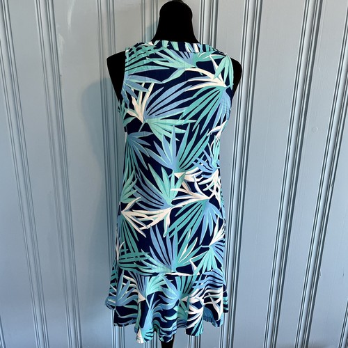 Cute Escapada Sundress in Aqua Navy & White Tropical Print Ruffle Hem Size Small - Picture 5 of 10