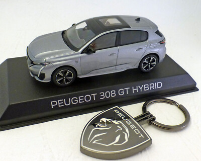 Miniature Norev 1/43 - Peugeot 308 GT 2021 - Gris Métallisé - Avec Porte-clés - Neuf