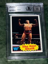 IRON SHEIK SIGNED CARD 1985 TOPPS WWF CARD BECKETT AUTHENTIC 10 AUTO GRADE  BAS