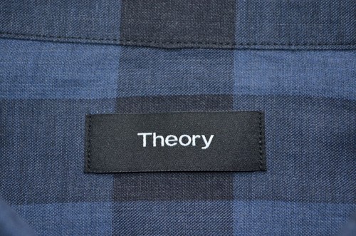 Theory Shirt Men's Large Clean Placket Shirt Flair Check Blue Button Up - Picture 3 of 8