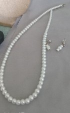 Girls Faux Pearl Acending Necklace  Earring Childs Jewelry Communion Weddings