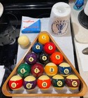 CLEANED & POLISHED ARAMITH “PREMIER” POOL BALLS W/8&9 BALL RACK/POWDER/12 CHALK — photo 1