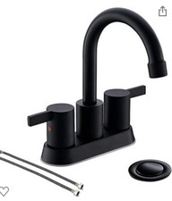 NEW-4 Inch 2 Handle Centerset Matte Black Lead-Free Bathroom Faucet w Pop-up Dra