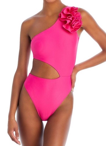 Ramy Brook Sz S Swimsuit Nyomi One Piece Perfect Pink One Shoulder Cut Out New。