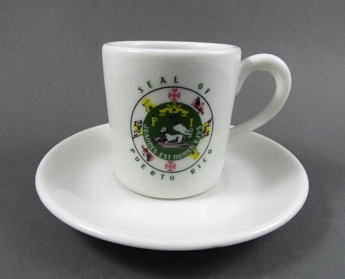 1960s Caribe China SEAL OF PUERTO RICO Restaurant Ware Demitasse Cup & Saucer #2