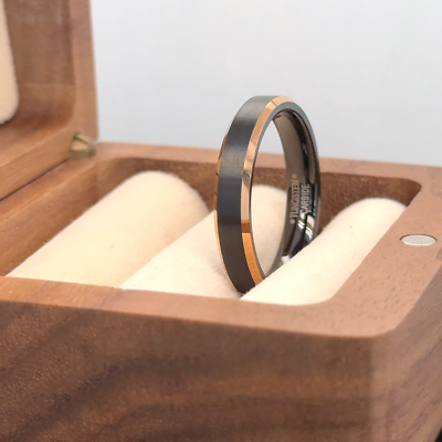 Women's Rose Gold Brushed Black Tungsten Wedding Ring Thin