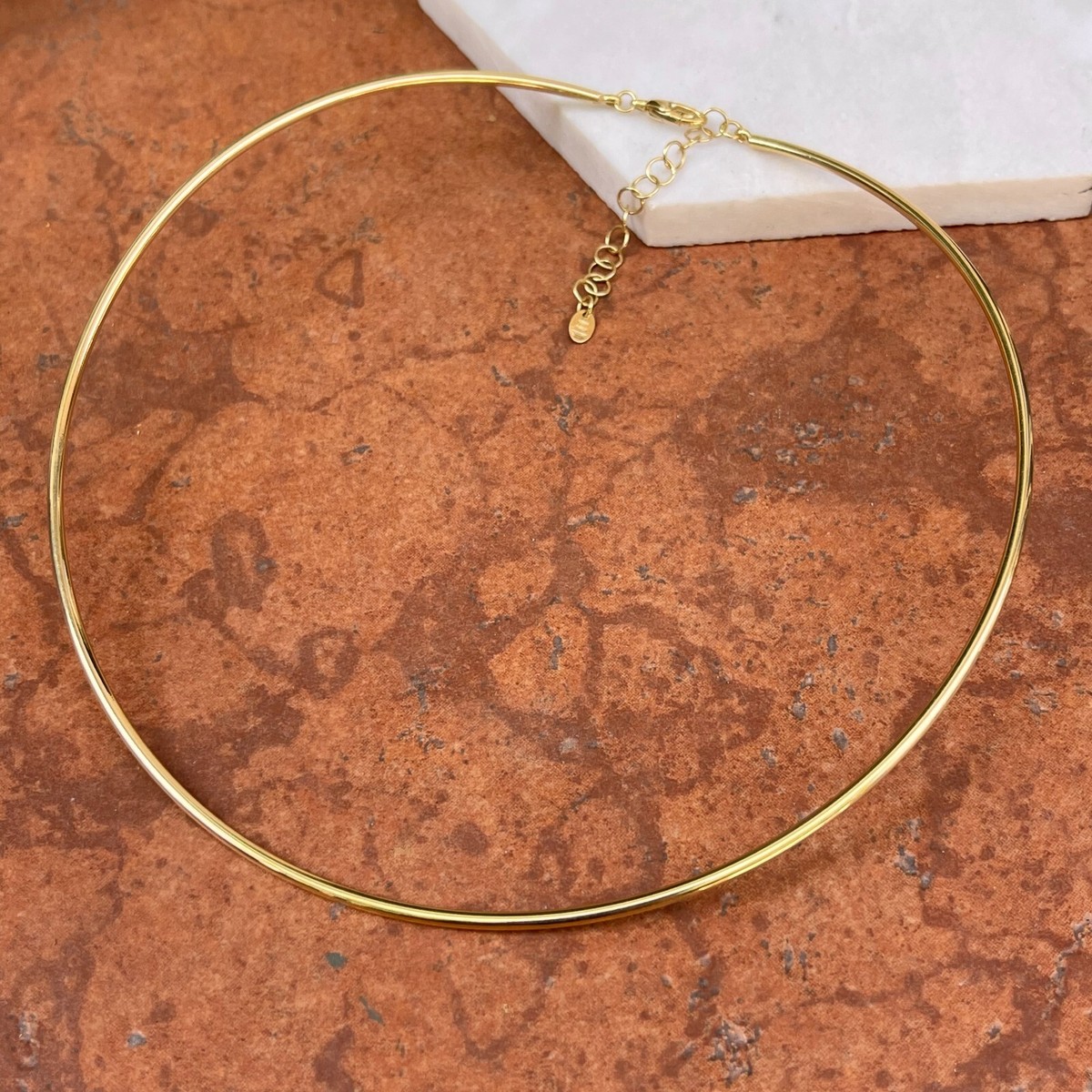 18KT Yellow Gold Stiff Shiny Tube Round Collar Necklace 18