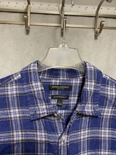 Banana Republic Shirt Men L Blue Plaid Linen Button Up Camden Standard  Casual